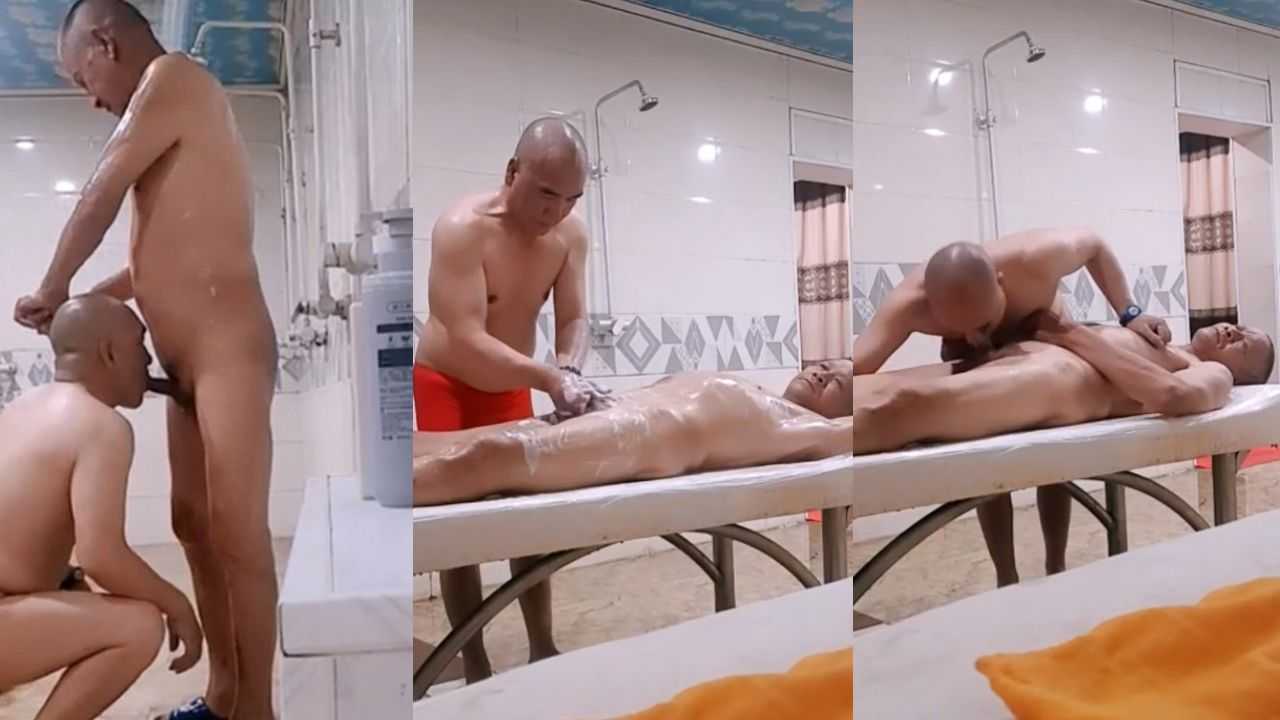 搓澡工狂吃瘦高帅伯